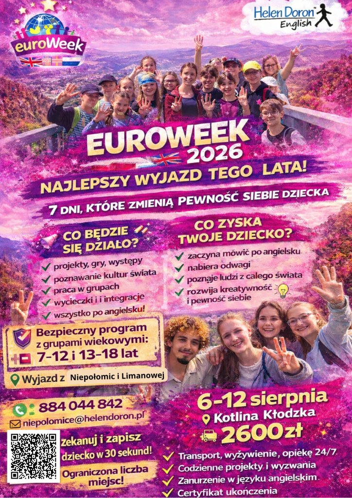 EuroWeek 2026 – najlepszy obóz językowy dla dzieci i młodzieży z Niepołomic 1 Niepolomic i Limanowej 1 - Helen Doron English